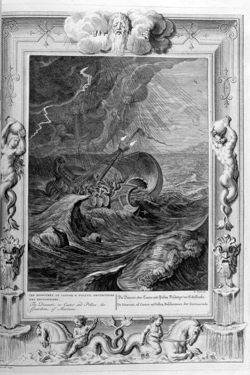 Dioscuri Castor og Pollux beskytter et skib, 1733 af Bernard Picart
