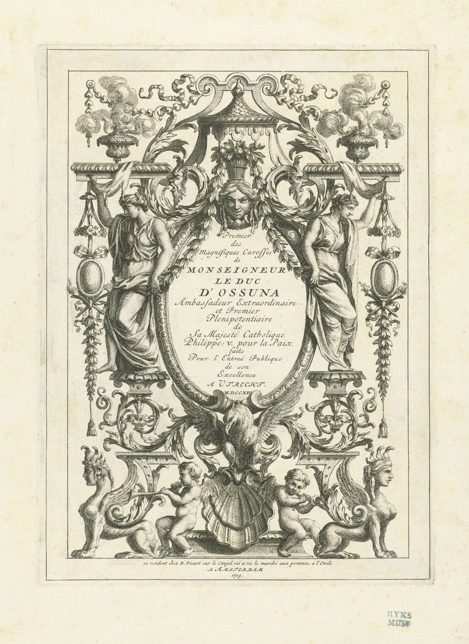 Titelblad til serien af plader af hertugen af Osunas statskaret, 1713 af Bernard Picart