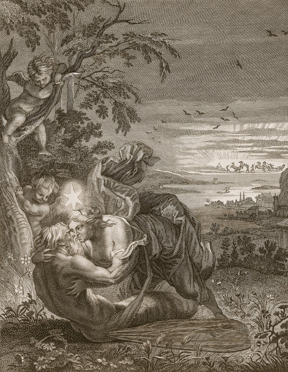 Tithonus, Auroras mand, forvandlet til en græshoppe, 1731 af Bernard Picart