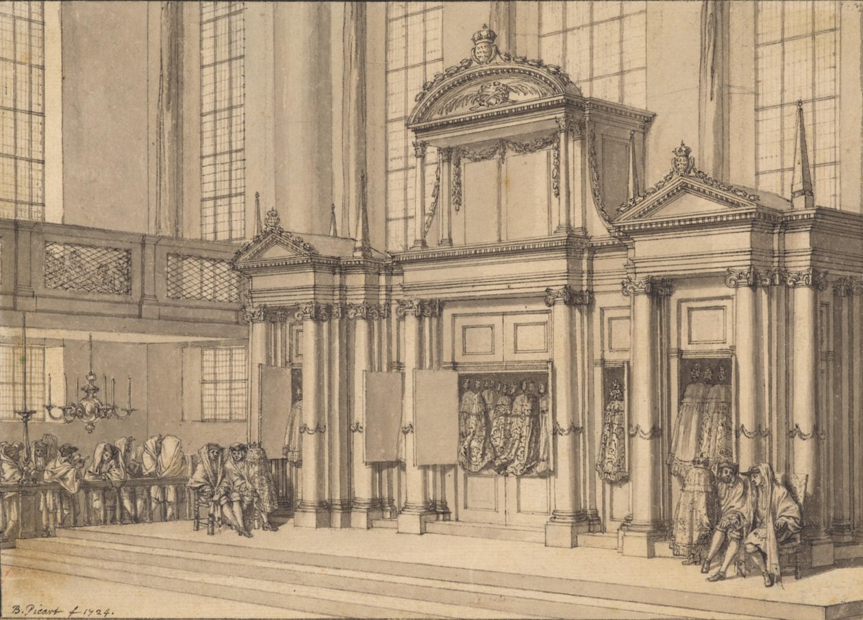 Lovens glæde i den portugisiske synagoge i Amsterdam af Bernard Picart