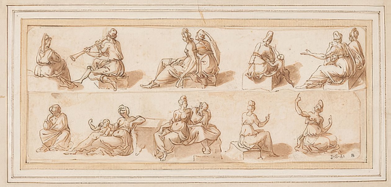Skitseark med flere figurer af Bernard Salomon