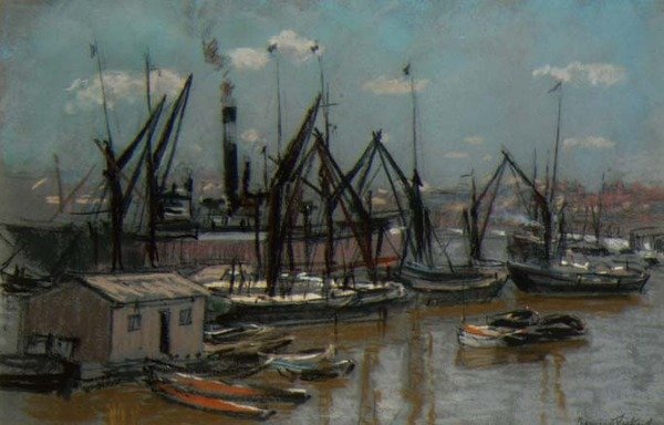 Havnescene (pastel på papir) af Bernard Sickert