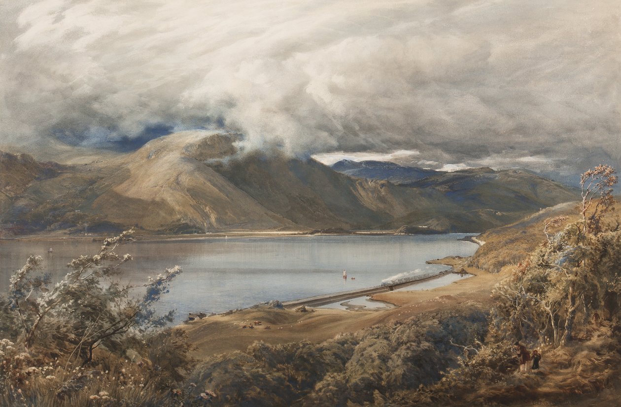 North Wales, muligvis en strækning af Ffestiniog-jernbanen (wc på papir) af Bernard Walter Evans