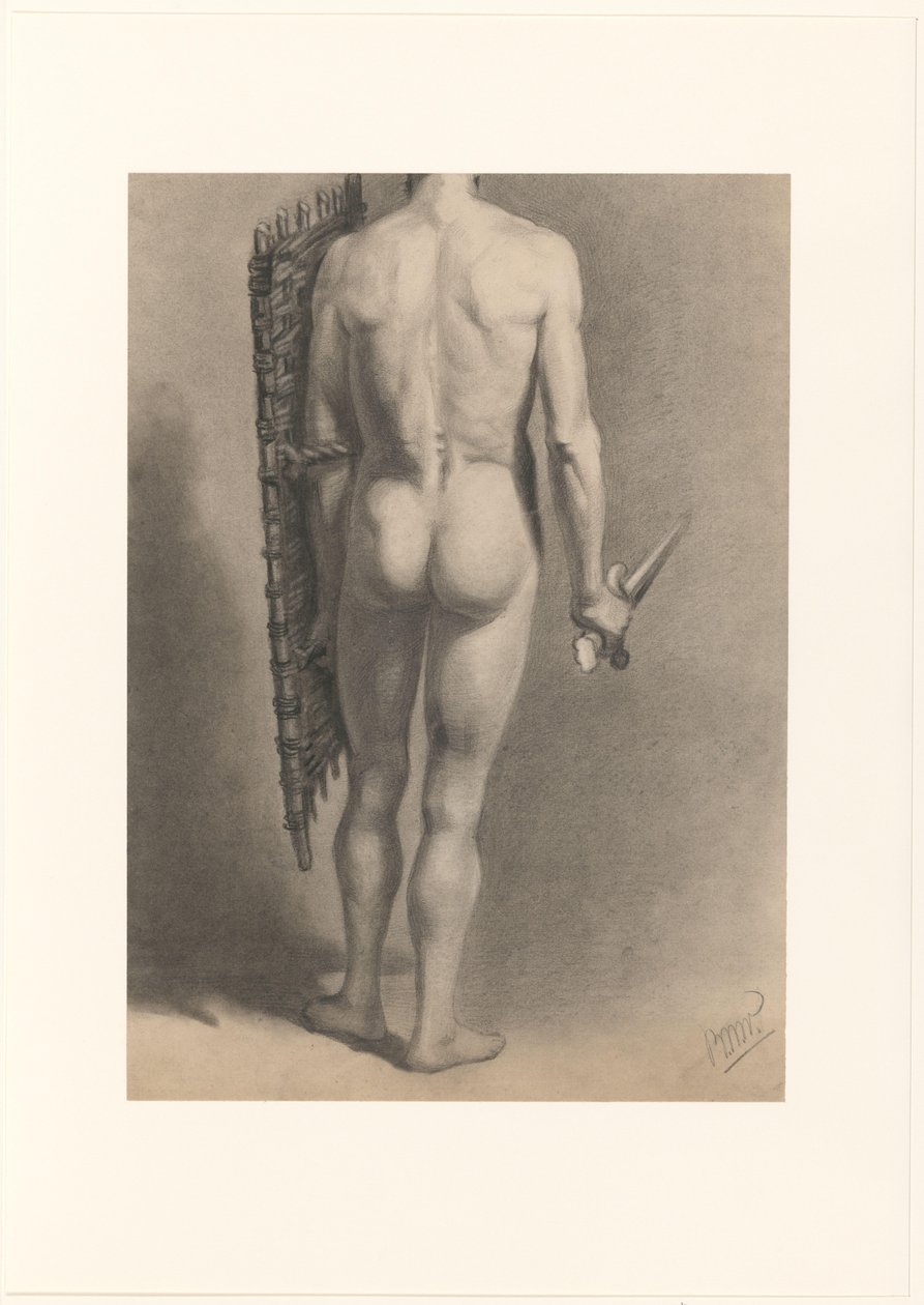 Mand nøgen med sværd og skjold, set bagfra af Bernard Willem Wierink (signed by artist)