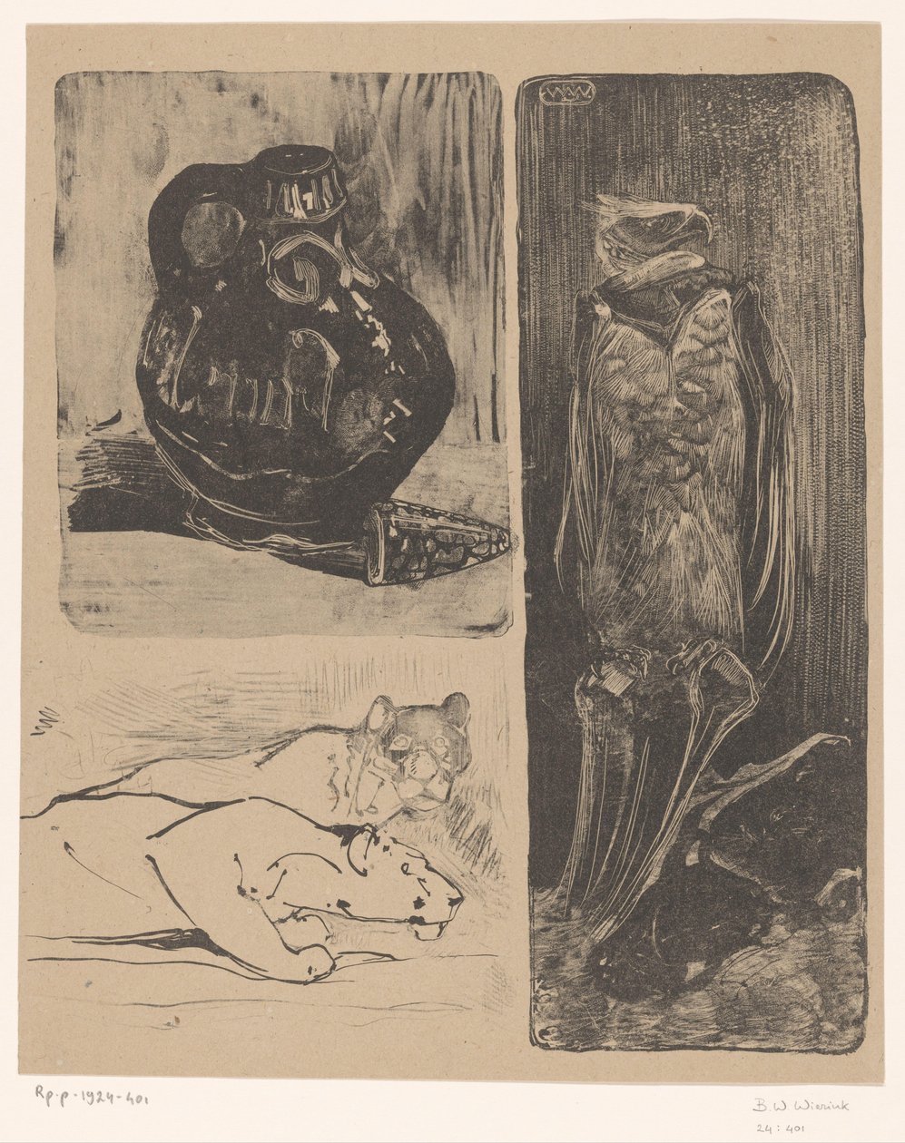 Vase, løvinder og en grib af Bernard Willem Wierink