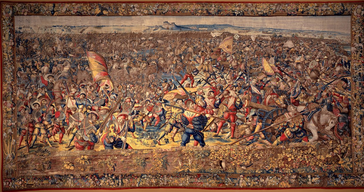 Slaget ved Pavia: Det franske kavaleri besejres, og det kejserlige infanteri erobrer fjendens artilleri af Bernard van & Dermoyen Willem (active 1520-1530s) Orley