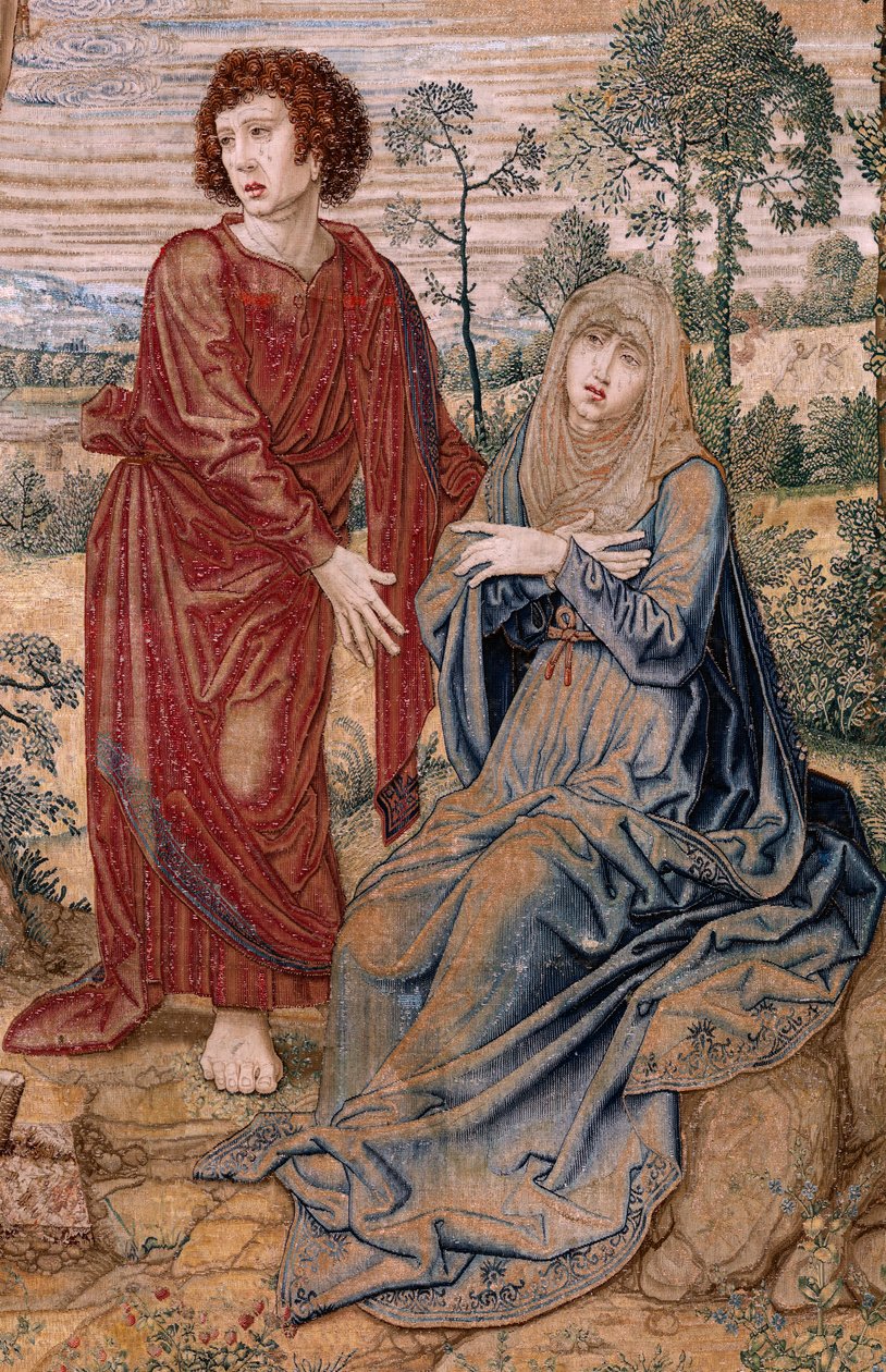 flamsk gobelin. Serien Dais of Charles V (Baldachin of Margaret of Austria). Barmhjertighedens Kristus (Cristo de la Misericordia). Tapestry panel bag podiet. Model Bernard van Orley (1491-1542). Fremstilling Pieter de Pannemaker, Bruxelles. 1518-1524. Sto af Bernard van Orley
