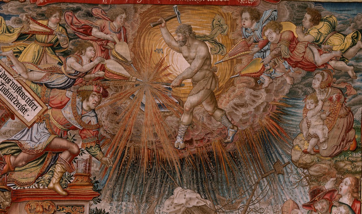 flamsk gobelin. Serien The Honours. Fortune, vejen til hæder (La Fortuna, Camino de los Honores). Femte gobelin i serien. Modeltegnere fra Bernard van Orleys og Jan Gossaert de Mabuses kreds. Fremstilling Pieter van Aelst, Brusse af Bernard van Orley