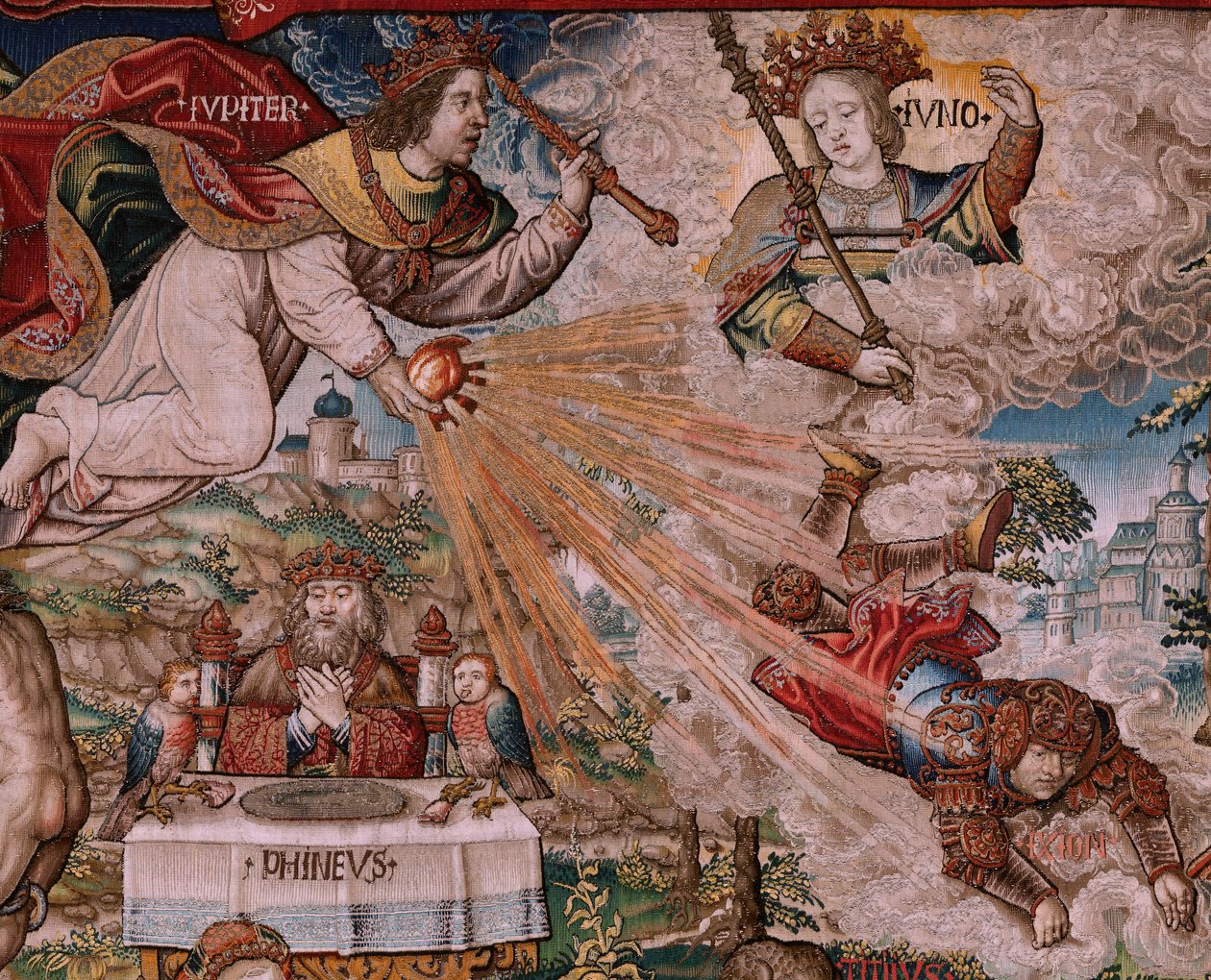 flamsk gobelin. Serien The Honours. Retfærdighed (La Justicia, Los Honores). Niende gobelin i serien. Modeltegnere fra Bernard van Orleys og Jan Gossaerts kreds (Mabuse). Fremstilling Pieter van Aelst, Bruxelles. Ca 1550. Stof Guld, sølv, af Bernard van Orley
