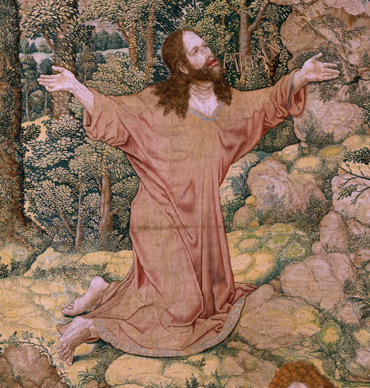 flamsk gobelin. Serien Kristi lidenskab. Kristus på Oliebjerget. Fremstilling Pieter de Pannemaeker, Bruxelles. Tegneren Barend van Orley. ca 1518-1522. af Bernard van Orley