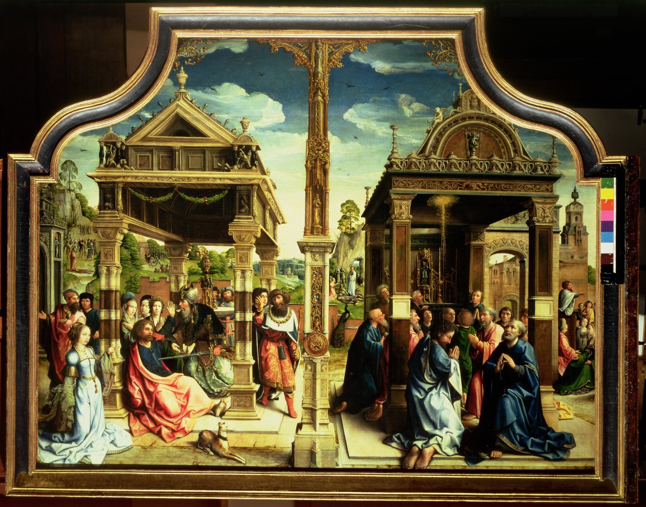 St. Thomas og St. Matthæus altertavle, midterpanel af triptykon, der skildrer scener fra de to helgeners liv, inklusive St. Thomas