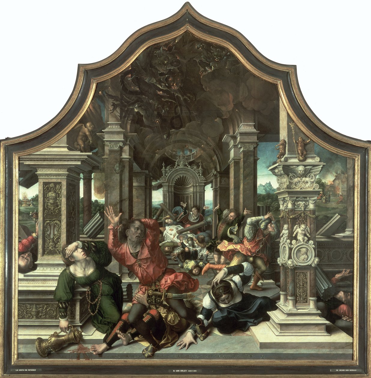 Ødelæggelsen af Jobs hus, centralpanel i Triptykonen om tålmodighedens dyd, 1521 af Bernard van Orley