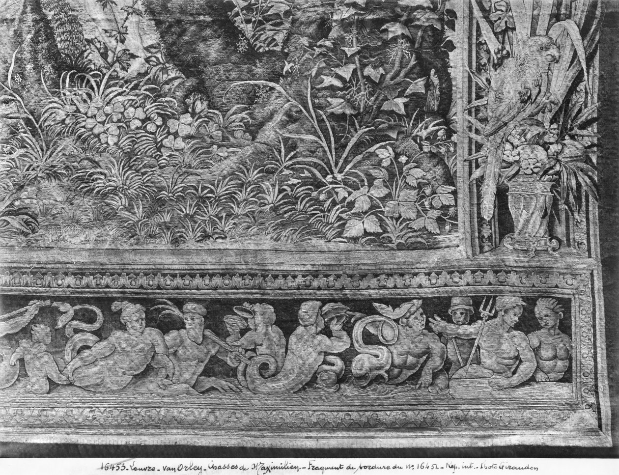 The Hunts of Maximilian, Gemini, The Stag Hunt, the Assembly, Gobelins Fabriksdetalje af grænsen se også 70347 gobelin bw foto af Bernard van Orley