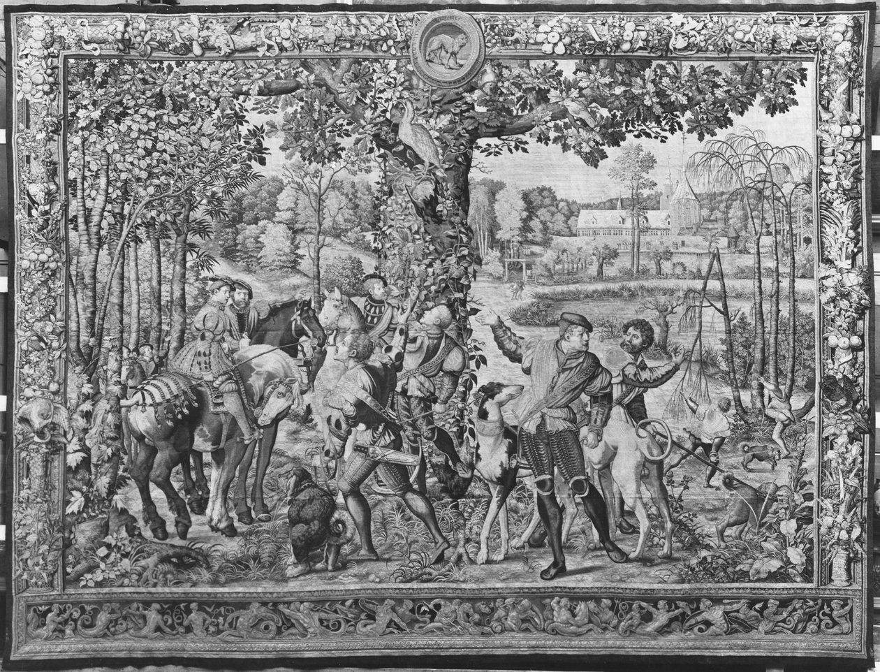 The Hunts of Maximilian, Leo, The Stag Hunt, Gobelins Factory (tæppe) af Bernard van Orley