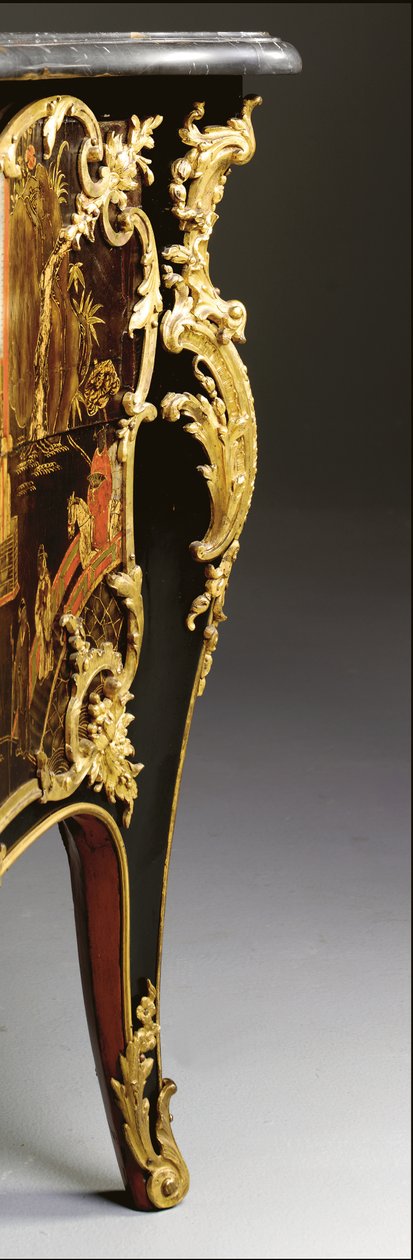 Louis XV kommode, ca. 1740 (ormolu-monteret kinesisk sort, polykrom & forgyldt lak, serpentin, marmor og vernis) af Bernard van Risamburgh