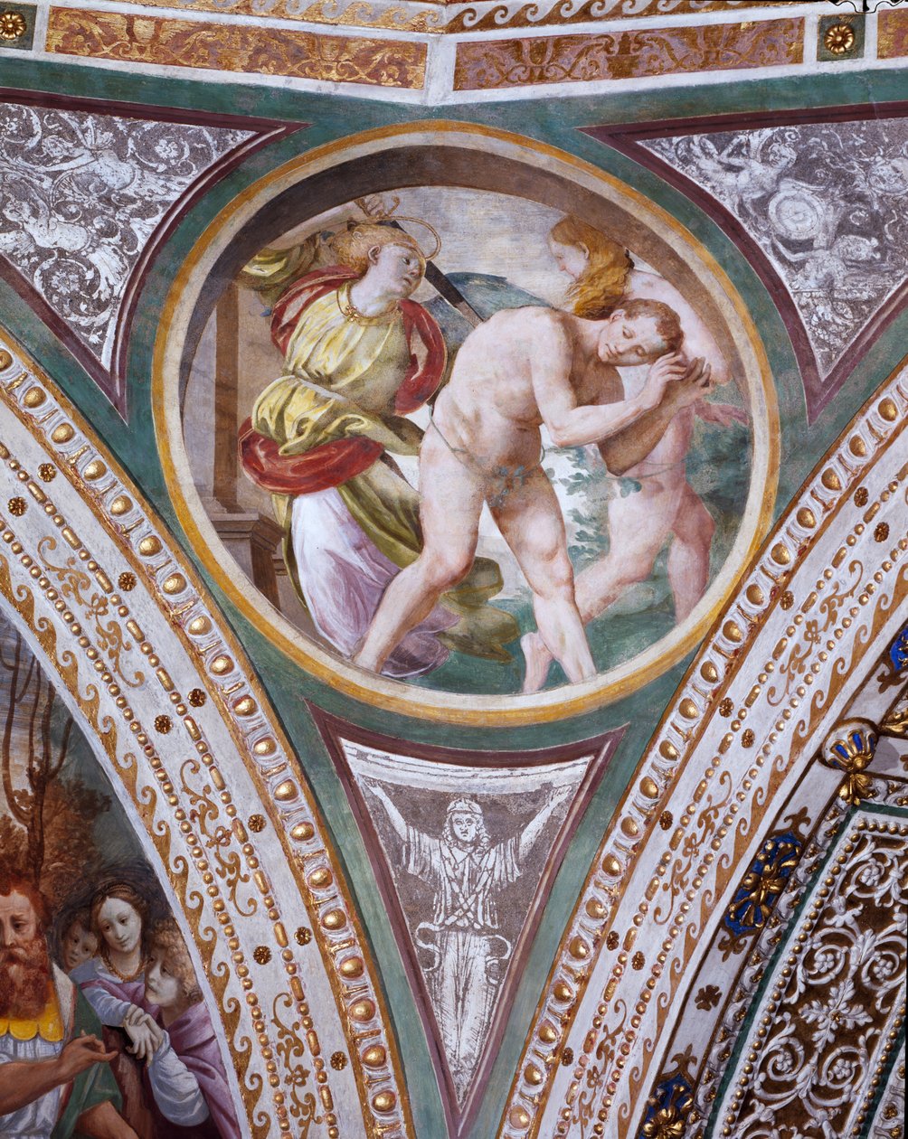 Adam og Evas fordrivelse, fra kuppelens hængesæk, 1532-36 af Bernardino Luini