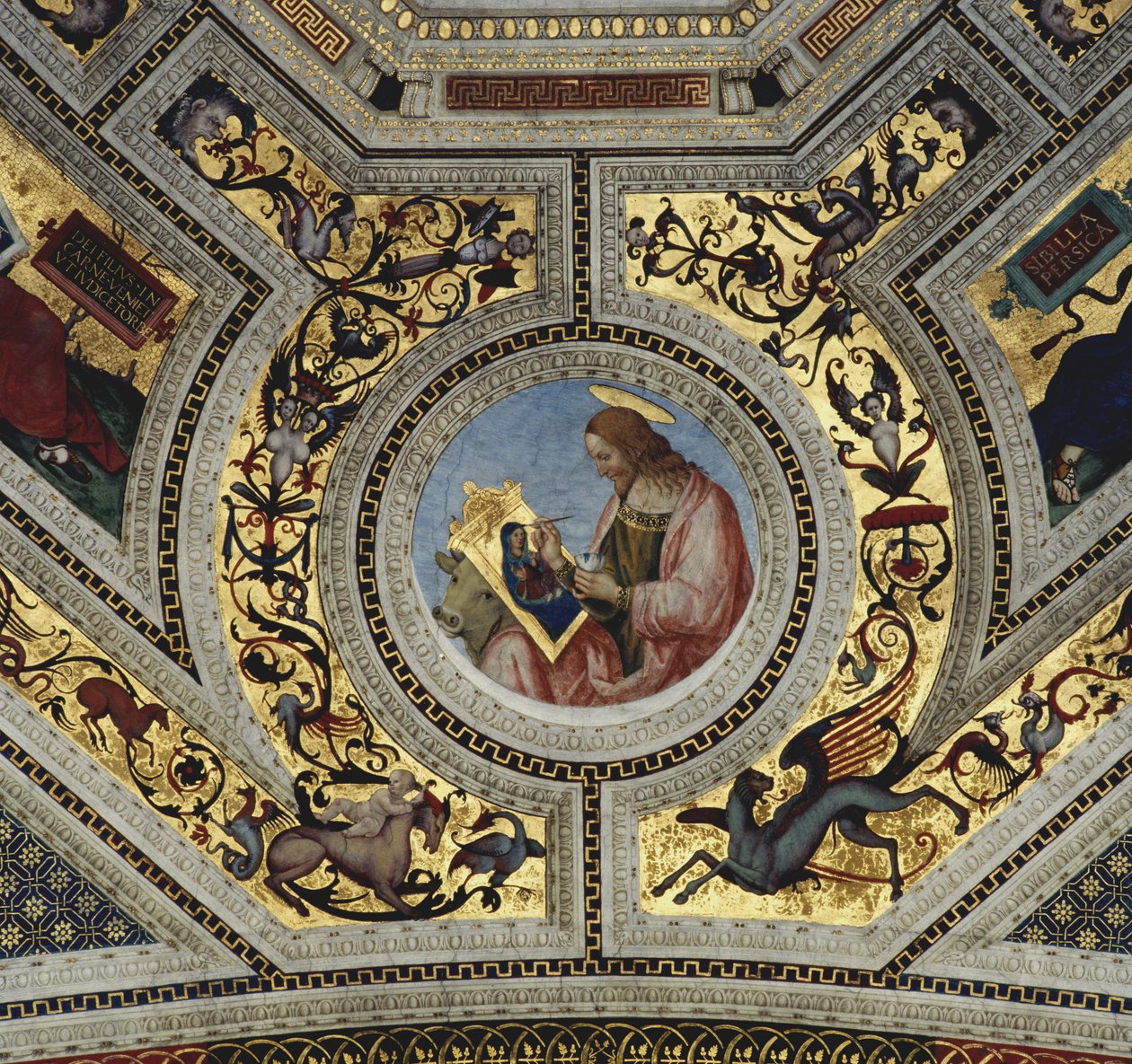 Presbyteriets hvælving med Evangelisten Lukas, Santa Maria del Popolo, Rom, ca. 1484-92 af Bernardino di Betto Pinturicchio