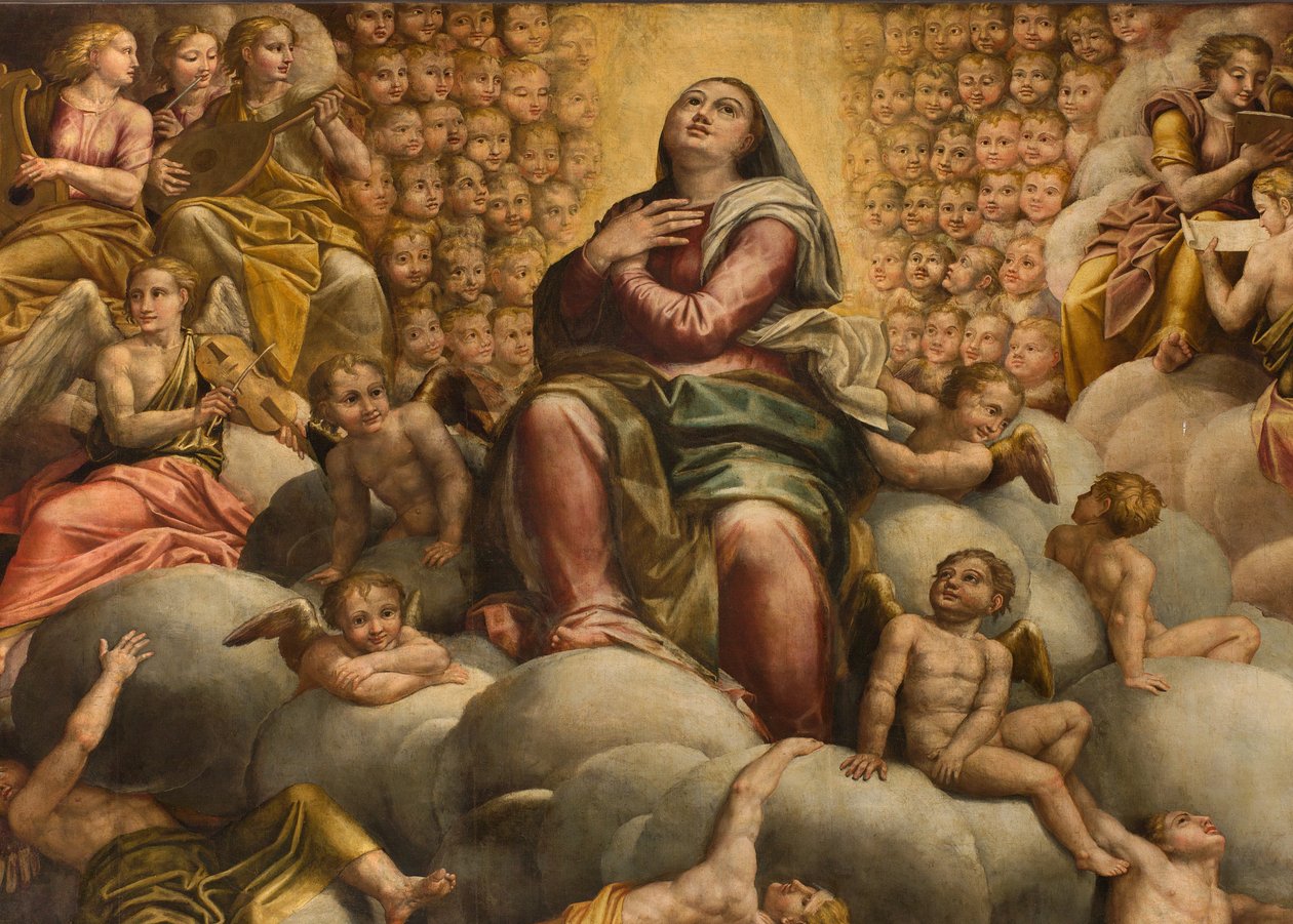 Apsis, altertavle af Bernardino Gatti kaldet Il Sojaro færdiggjort af Giovanni Battista Trotti kaldet IL Malosso, Jomfruens himmelfart af Bernardino Gatti