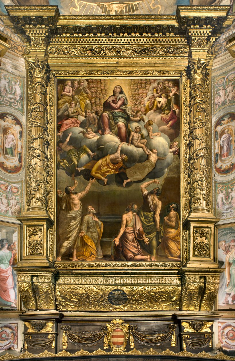 Apsis, altertavle af Bernardino Gatti kaldet Il Sojaro færdiggjort af Giovanni Battista Trotti kaldet IL Malosso, Jomfruens himmelfart af Bernardino Gatti