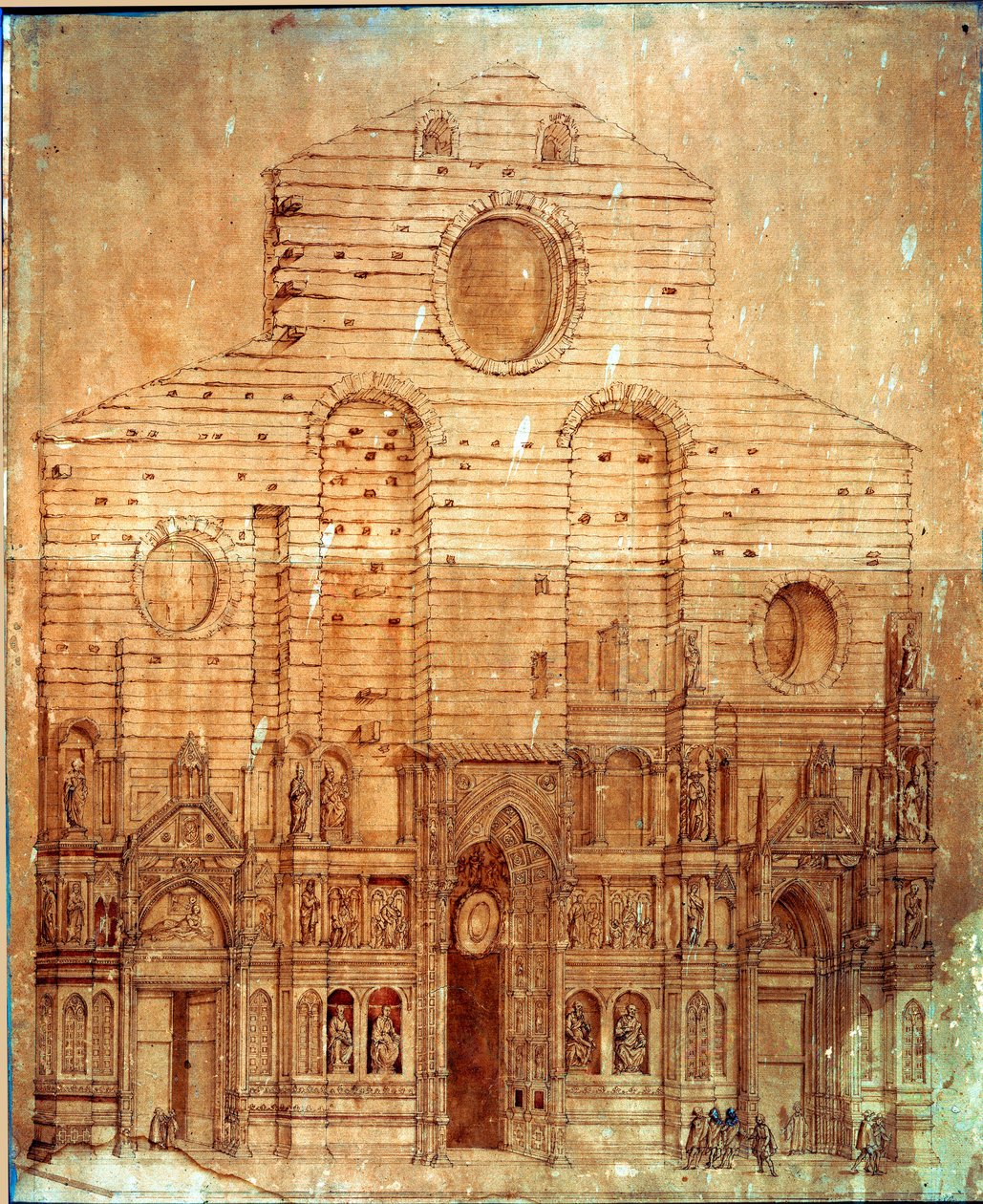 Facade af katedralen (duomo) i Firenze. Tegning i pen og blod af Bernardino Poccetti (Bernardino Barbatelli) (1548-1612) Dim. 101x58 cm Firenze, Museo del 