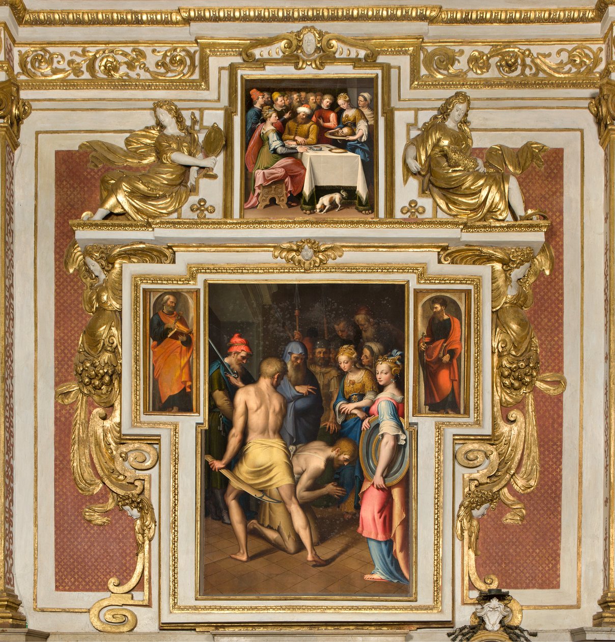 Kapel af Vor Frue af Folket, Andet spænd nordsiden, Bernardino Campi, Døberens Dekollation 1569, På siderne St. Peter og St. Paul 1520-30, Bernardino Campi, Herodes