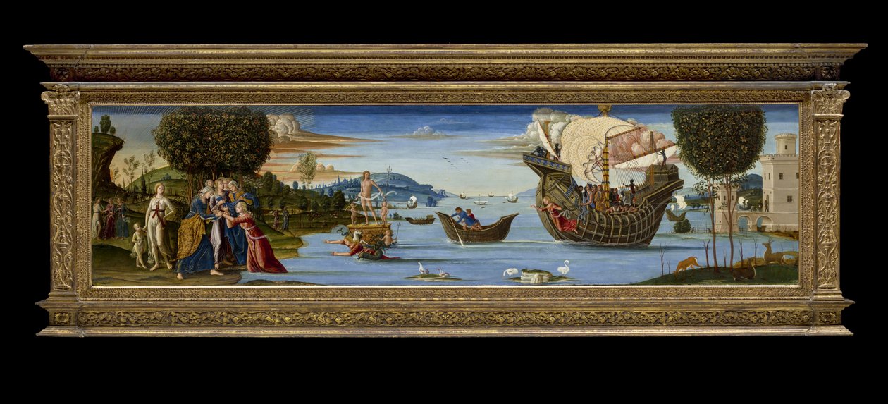 The Beloved of Enalus Sacrificed to Poseidon and Spared, c.1512 (tempera, olie & bladguld på træ) af Bernardino Fungai