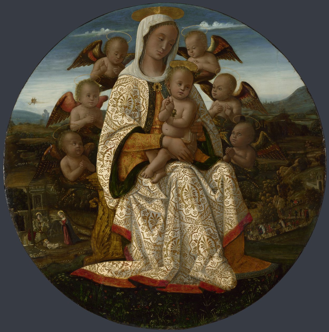 Jomfruen og barnet med keruber, ca. 1500 af Bernardino Fungai