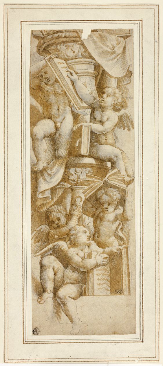 Fem Putti med bøger af Bernardino Gatti