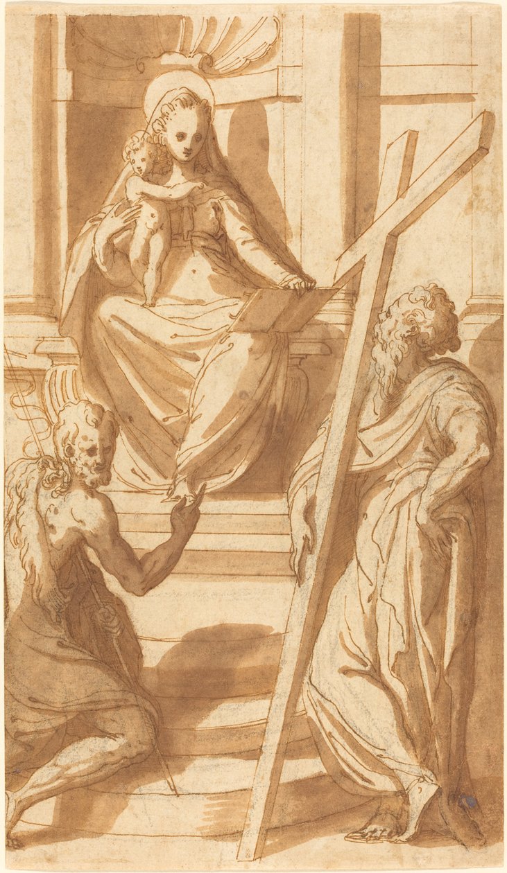 Madonnaen og barnet på tronen med Johannes Døberen og Sankt Andreas af Bernardino India