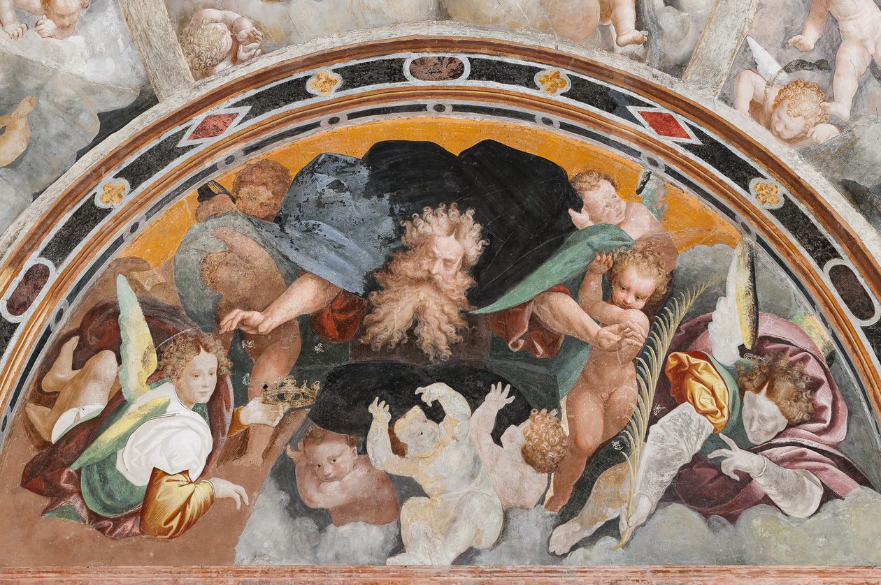 Engle og putti, detalje i The Martyrdom of Saint Catherine (fresco) af Bernardino Lanino