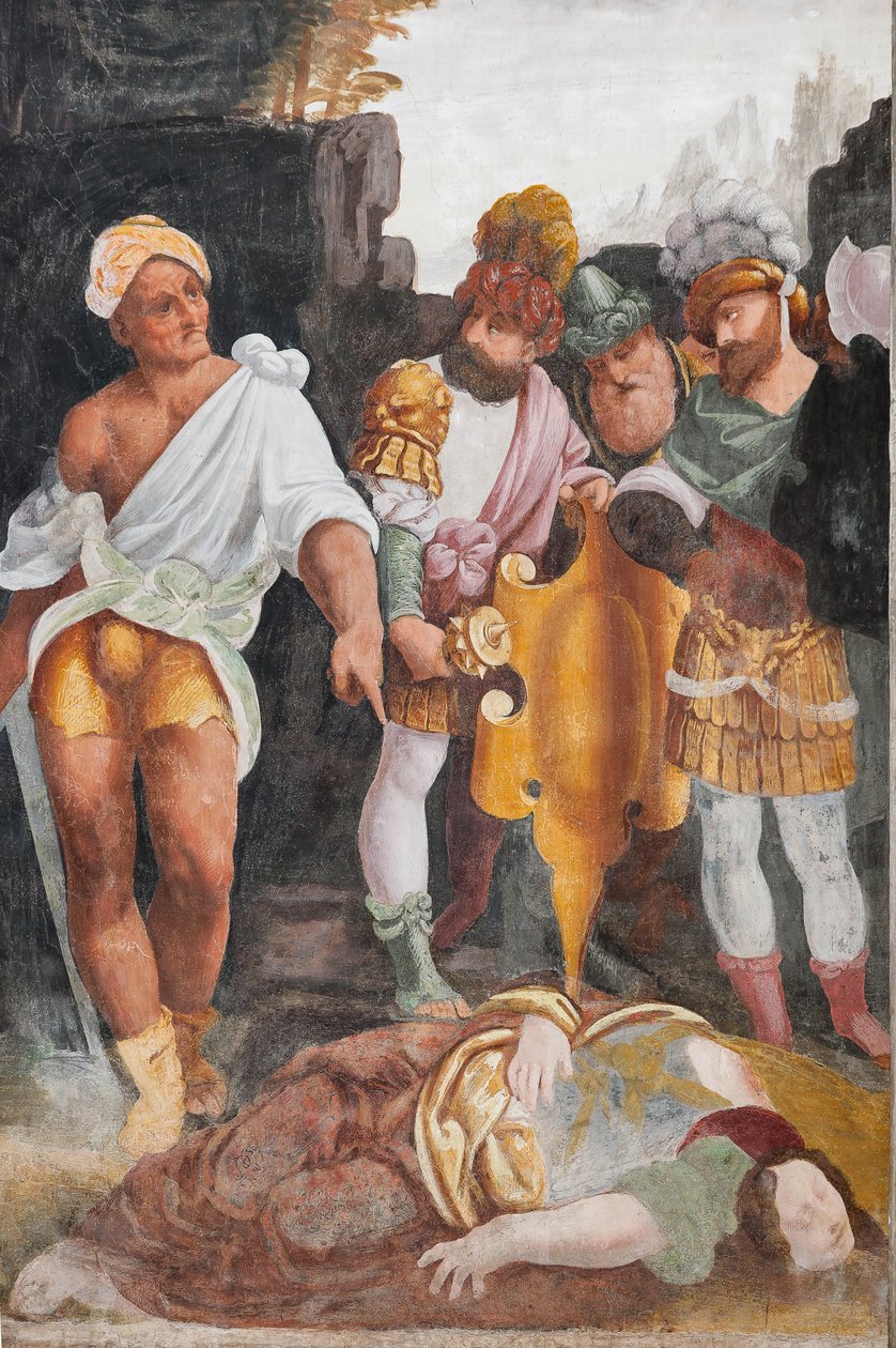 Detalje af Saint Catherines martyrium (fresko) af Bernardino Lanino