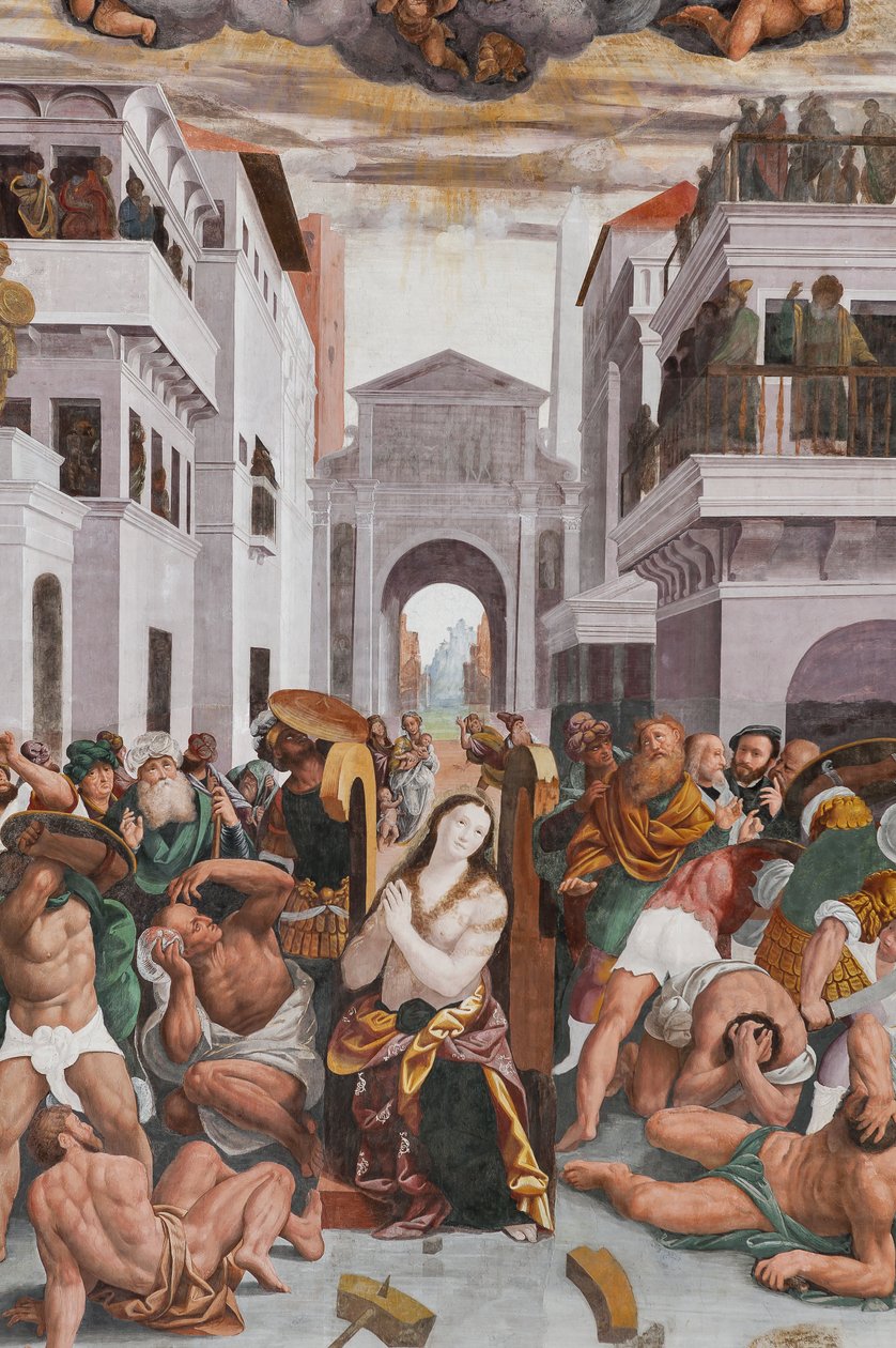 Detalje af Saint Catherines martyrium (fresko) af Bernardino Lanino
