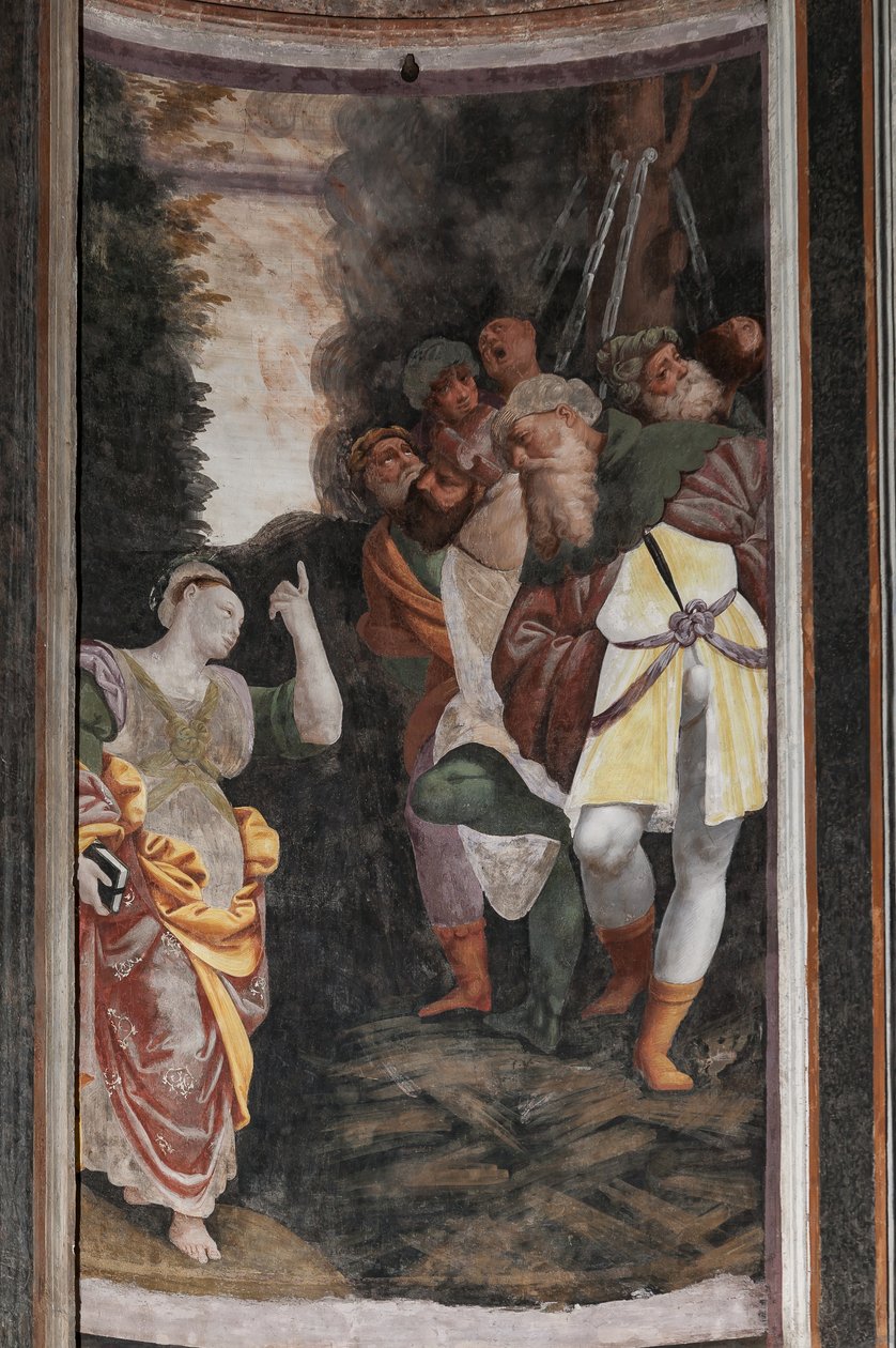 Detalje af Saint Catherines martyrium (fresko) af Bernardino Lanino