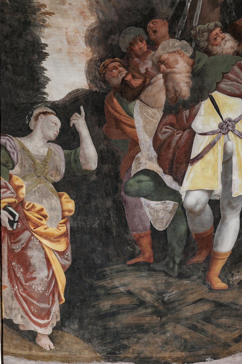 Detalje af Saint Catherines martyrium (fresko) af Bernardino Lanino
