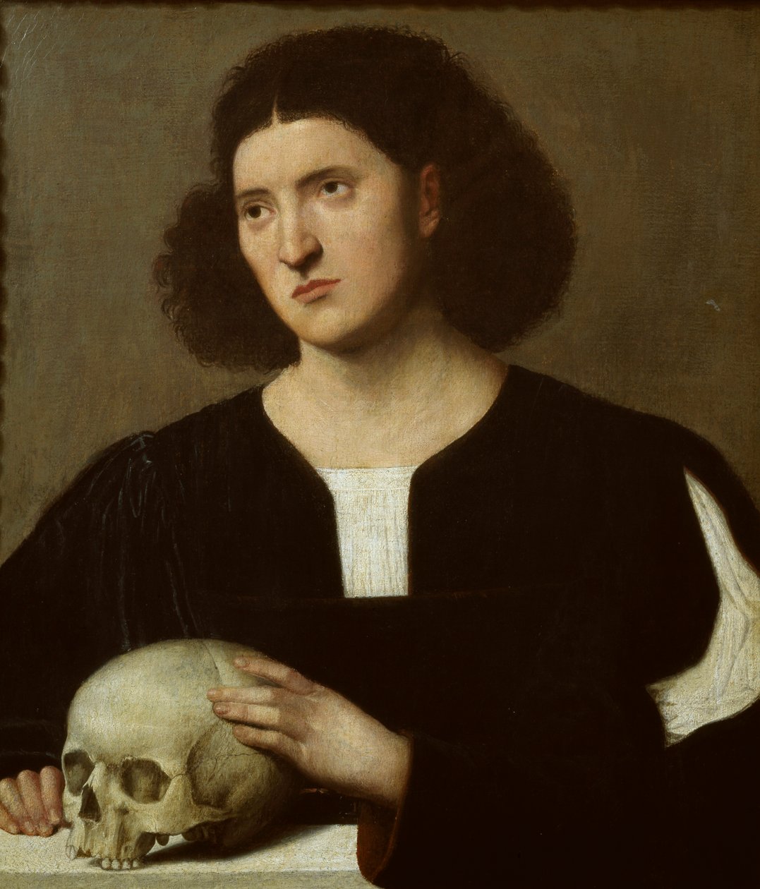 Portræt af en ung mand med kranie, c1510-1515 af Bernardino Licinio