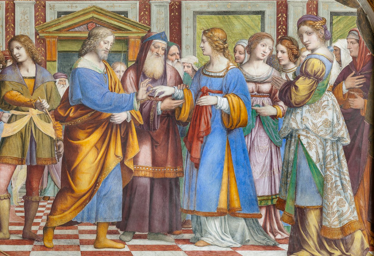 Detalje af Jomfru Marias ægteskab (fresco) af Bernardino Luini
