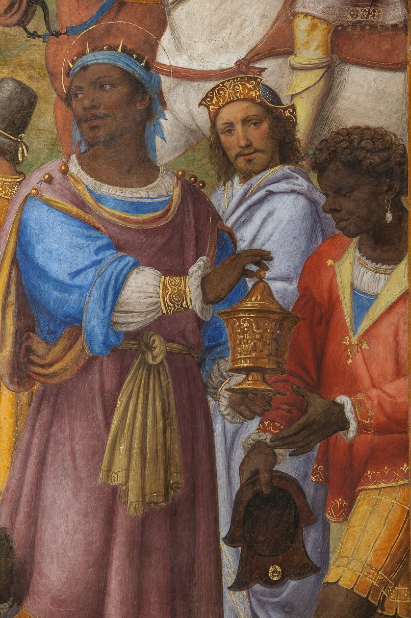 Detalje om tilbedelse af de tre kloge mænd, Presbytery eller Main Chapel (fresco) af Bernardino Luini