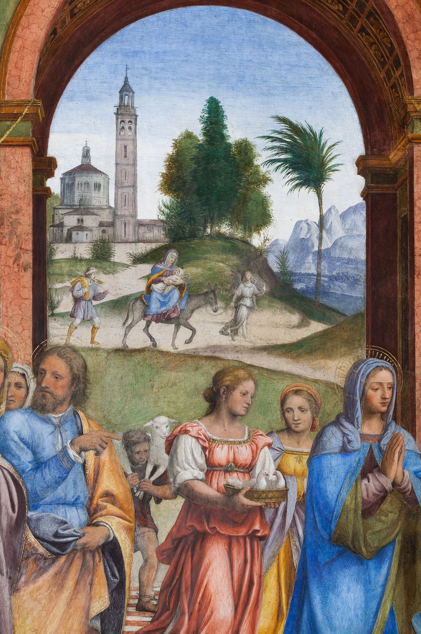 Detalje af præsentationen af Jesus ved templet (fresko) af Bernardino Luini