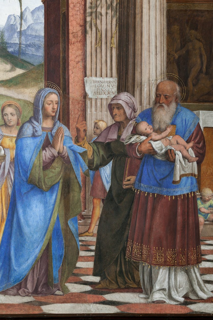Detalje af præsentationen af Jesus ved templet (fresko) af Bernardino Luini