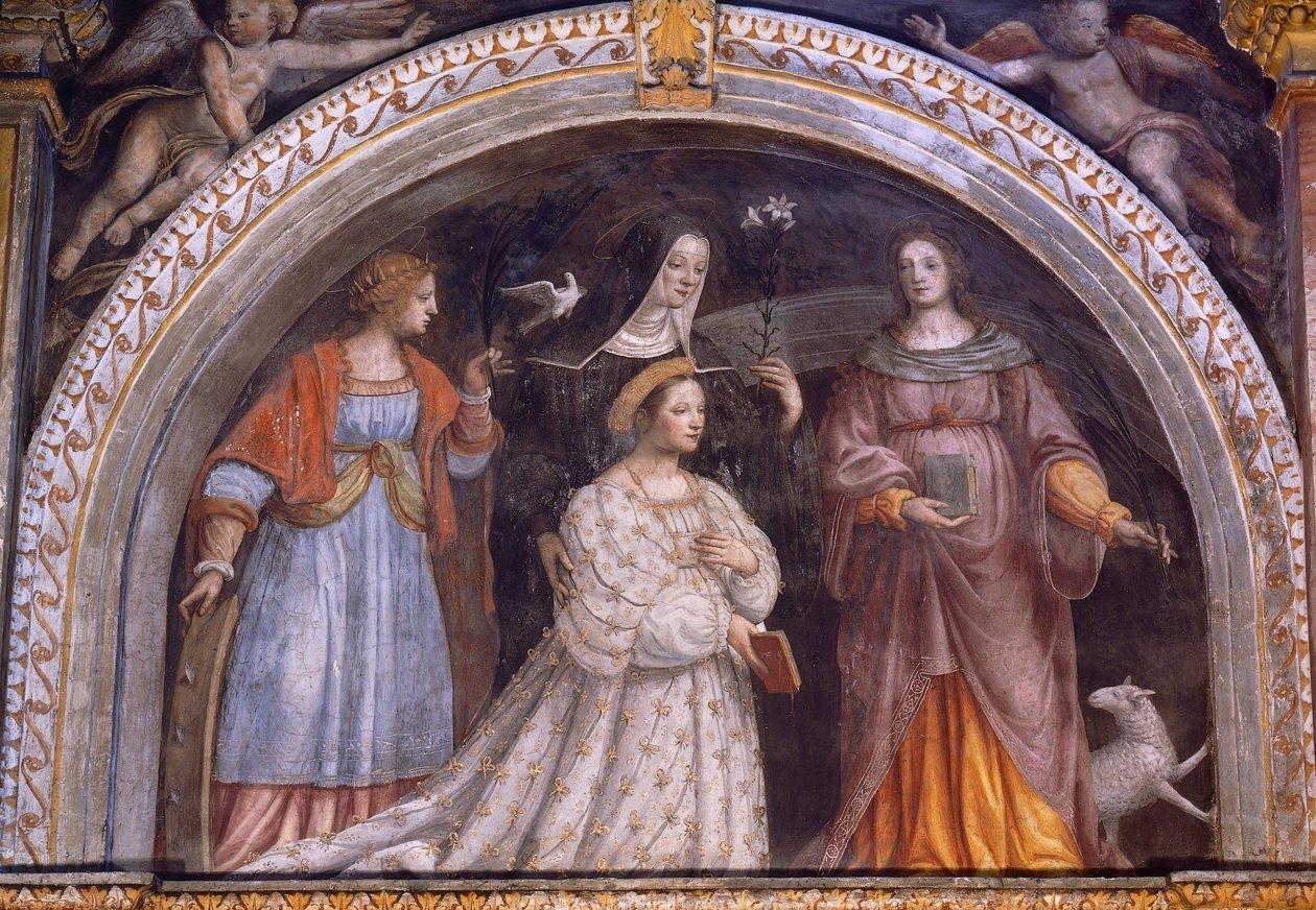 Italien, Milano, Saint Maurice al Monastero Maggiore kirke, Ginevra Bentivoglio Sforza tager slør af Bernardino Luini