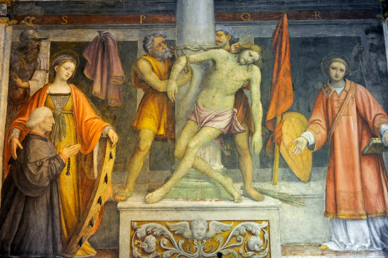 Jesus bundet til søjle, fresko af Bernardino Luini i kirken Saint Maurice ved Maggiore-klosteret, Milano, Lombardiet, Italien af Bernardino Luini