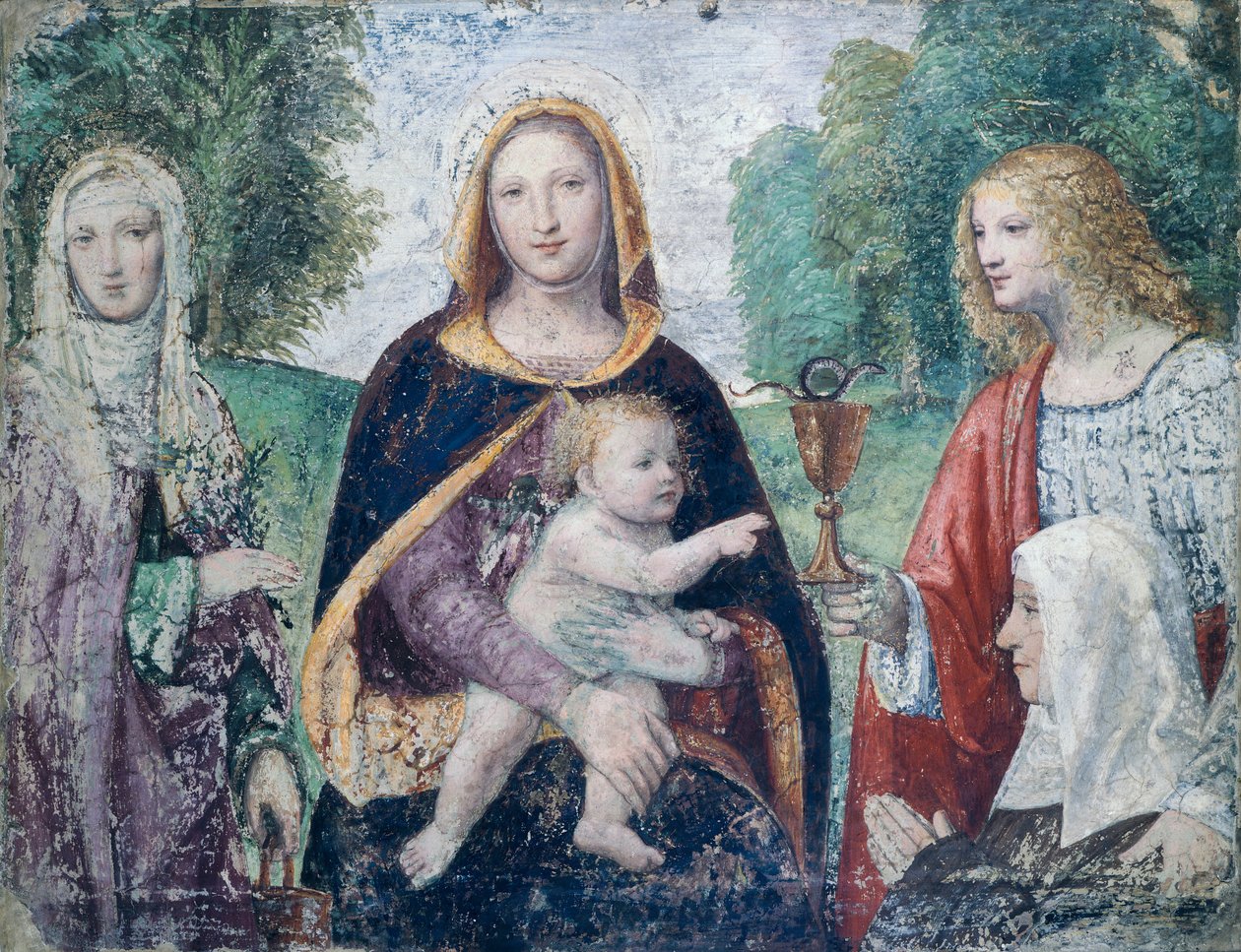 Madonna og barn med hellige, af Bernardino Luini (1485-ca 1532) af Bernardino Luini