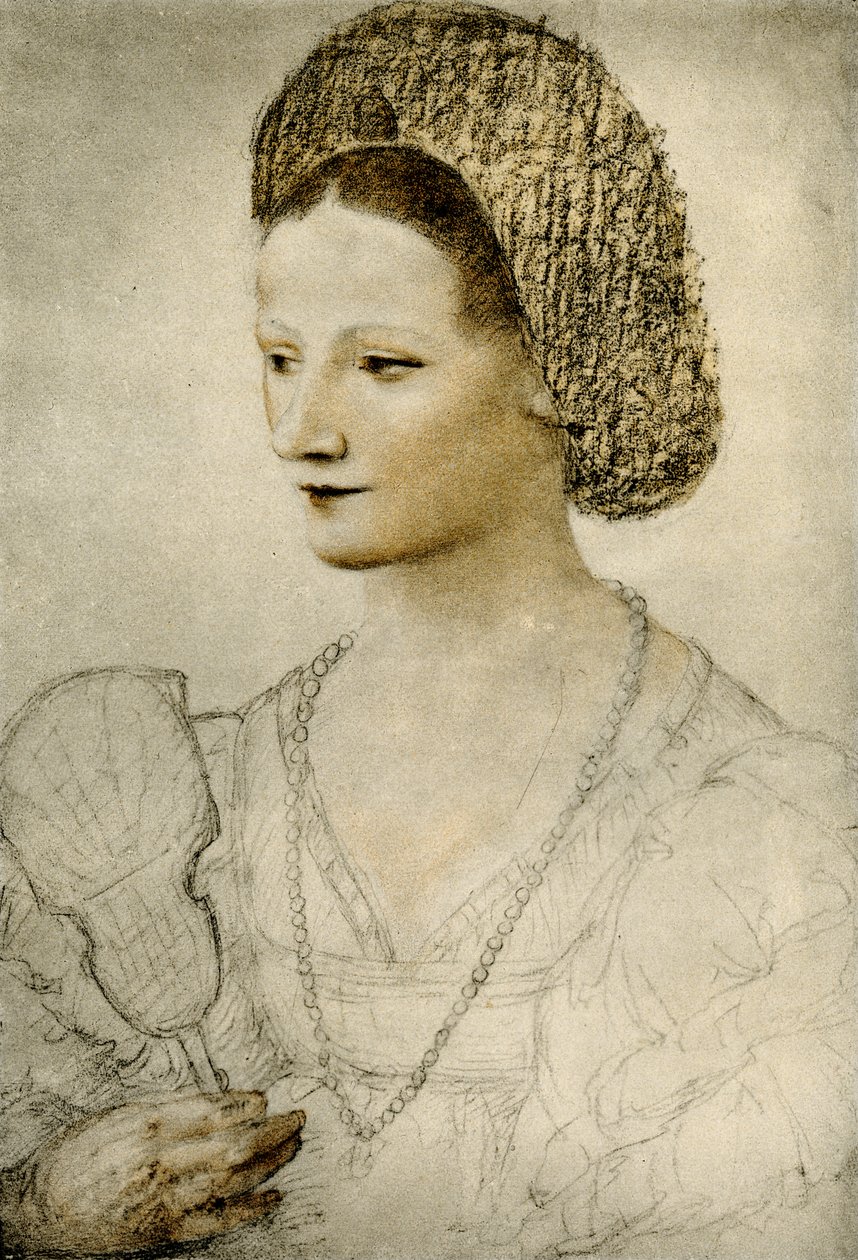 Portræt af en ukendt kvinde med en fan af Bernardino Luini