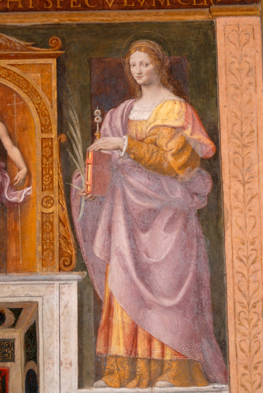 Saint Lucia, fresko af Bernardino Luini i kirken Saint Maurice ved Maggiore-klosteret, Milano, Lombardiet, Italien af Bernardino Luini