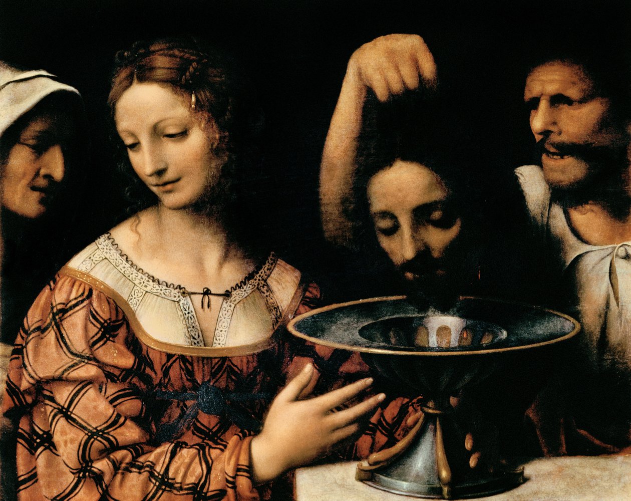 Bøddelen præsenterer Johannes Døberens hoved til Herodes, 1527-31 (tempera på panel) af Bernardino Luini