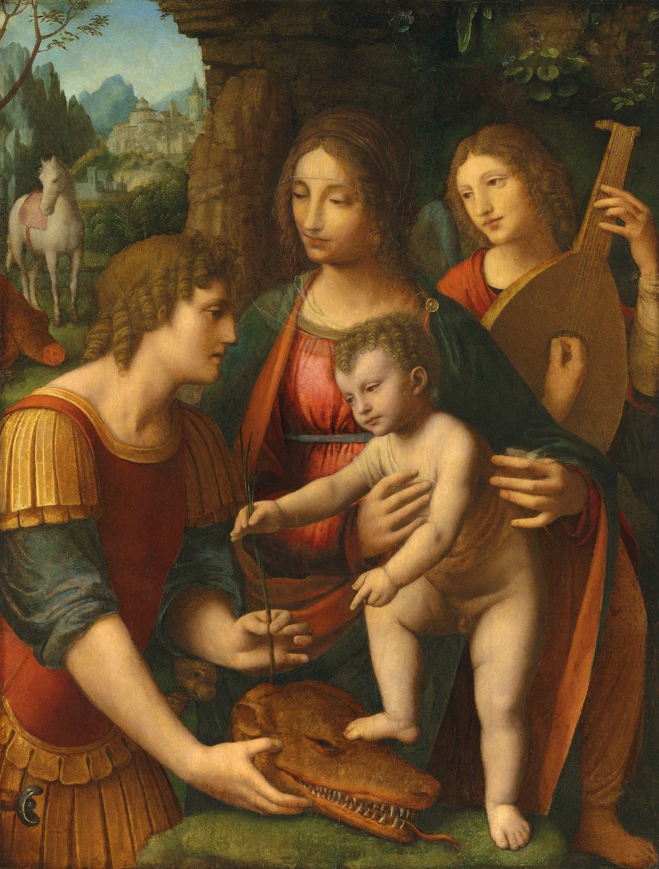 Madonna og barnet med Sankt Georg og en engel af Bernardino Luini