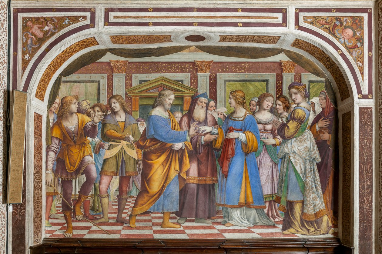 Jomfru Marias ægteskab (fresko) af Bernardino Luini