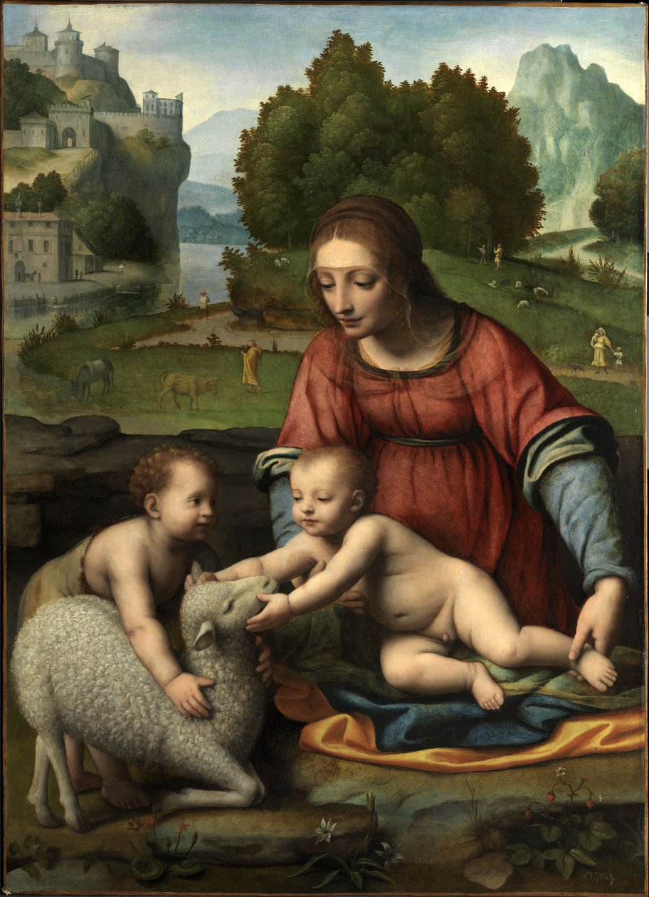 Jomfruen og barnet med spædbarnet Sankt Johannes af Bernardino Luini