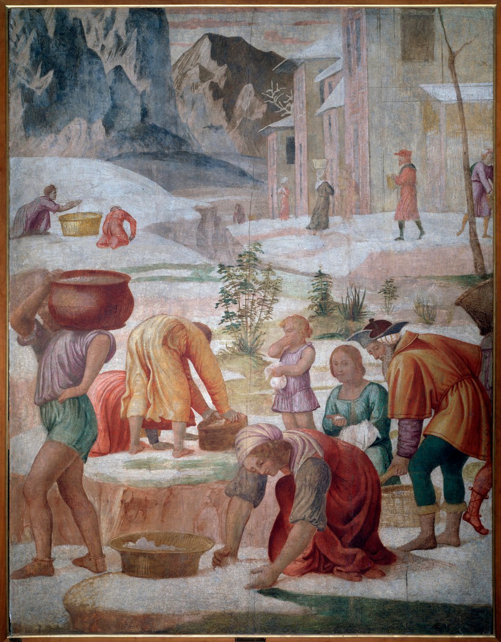 Indsamlingen af manna, israelitter i ørkenen - Fresco af Bernardino Luini