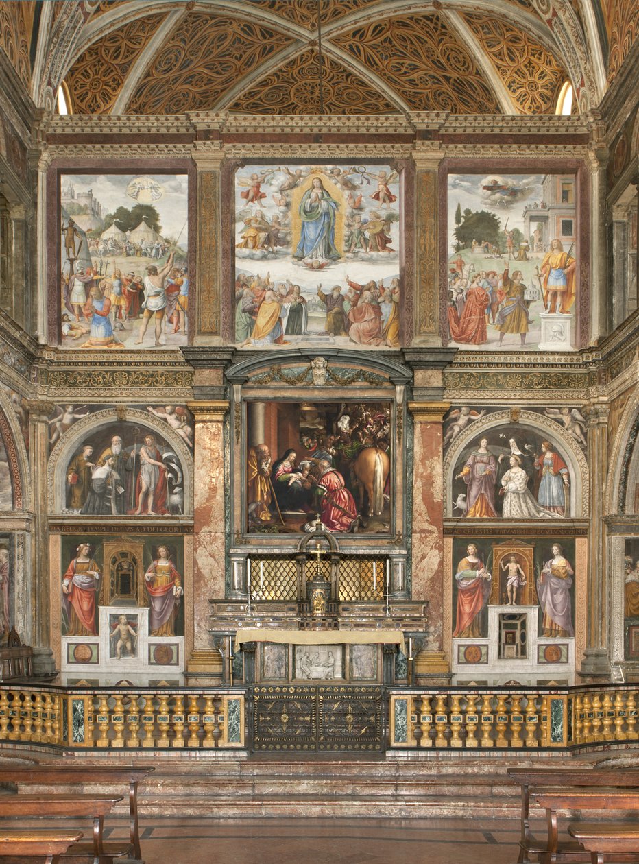 Udsigt over freskoerne med tilbedelsen af de tre konger af Bernardino Luini